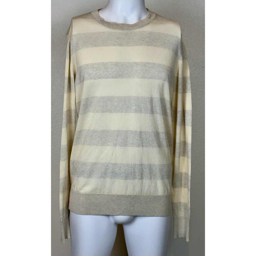 Mauro Grifoni Mens Italian Cotton Sweater Worn Effect Sz L  Ivory Preppy Coastal